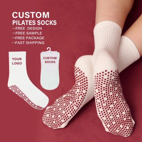 high quality anti slip logo fuzzy designer compression cotton sport women custom grip yoga pilates socks