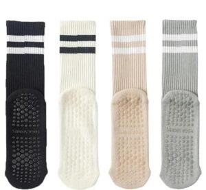 Cotton Bamboo Crew Beige Pilates Socks Custom Design Logo Anti-slip Gym Pilates Socks Custom thin cotton spring style pilates grip socks custom logo non slip yoga socks women anti slip crew pilates socks (复制)