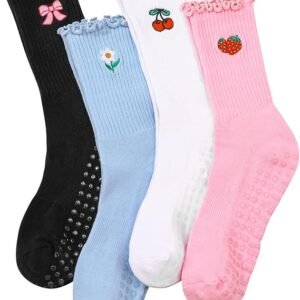 cute embroidered avocado pilates grip socks custom pilates socks anti slip custom pilates socks (复制)