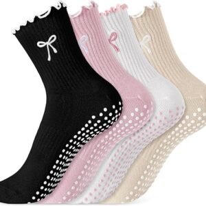 ute pilates grip socks for women, ruffle non slip crew grippy yoga socks