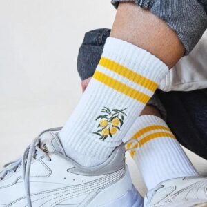 embroidered lemon cotton crew embroidered custom knitted sports socks