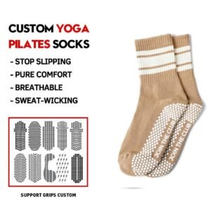 high quality retro crew grip socks toffee beige yoga pilates socks custom