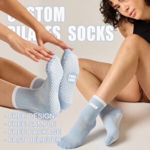 high quality anti slip logo fuzzy designer compression cotton sport women custom grip yoga pilates socks (复制)