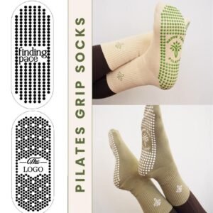 pilates reformer crew embroidery logo oatmeal beige grip socks pilates (复制)