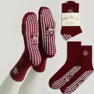 new design cute maroon color pilates grip socks custom pilates socks